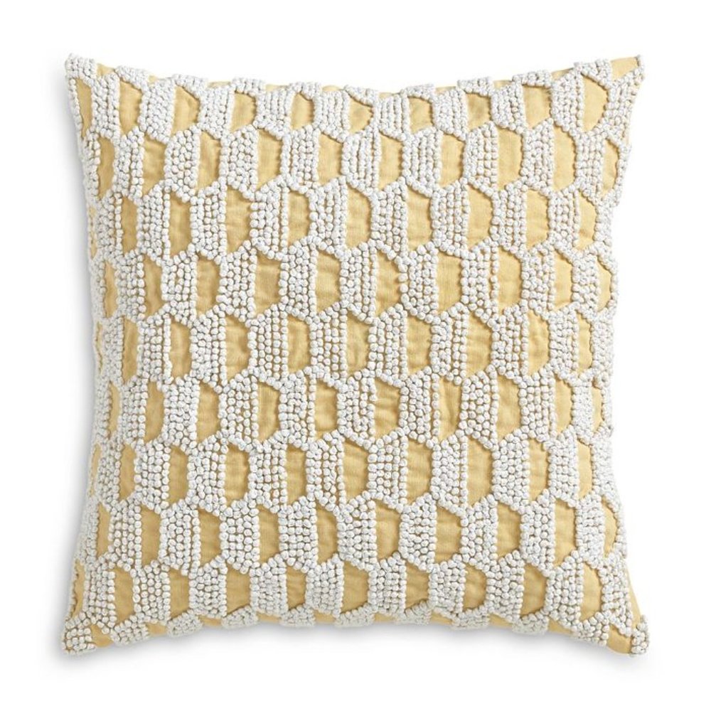 Sky Alondra French Knot Embroidered Decorative Pillow 18" x 18" Yellow